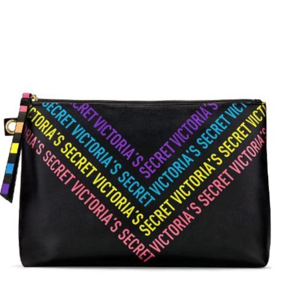 Victoria's Secret Pink Large Black and Rainbow Travel/Make Up Clutch NWT - Picture 2 of 4